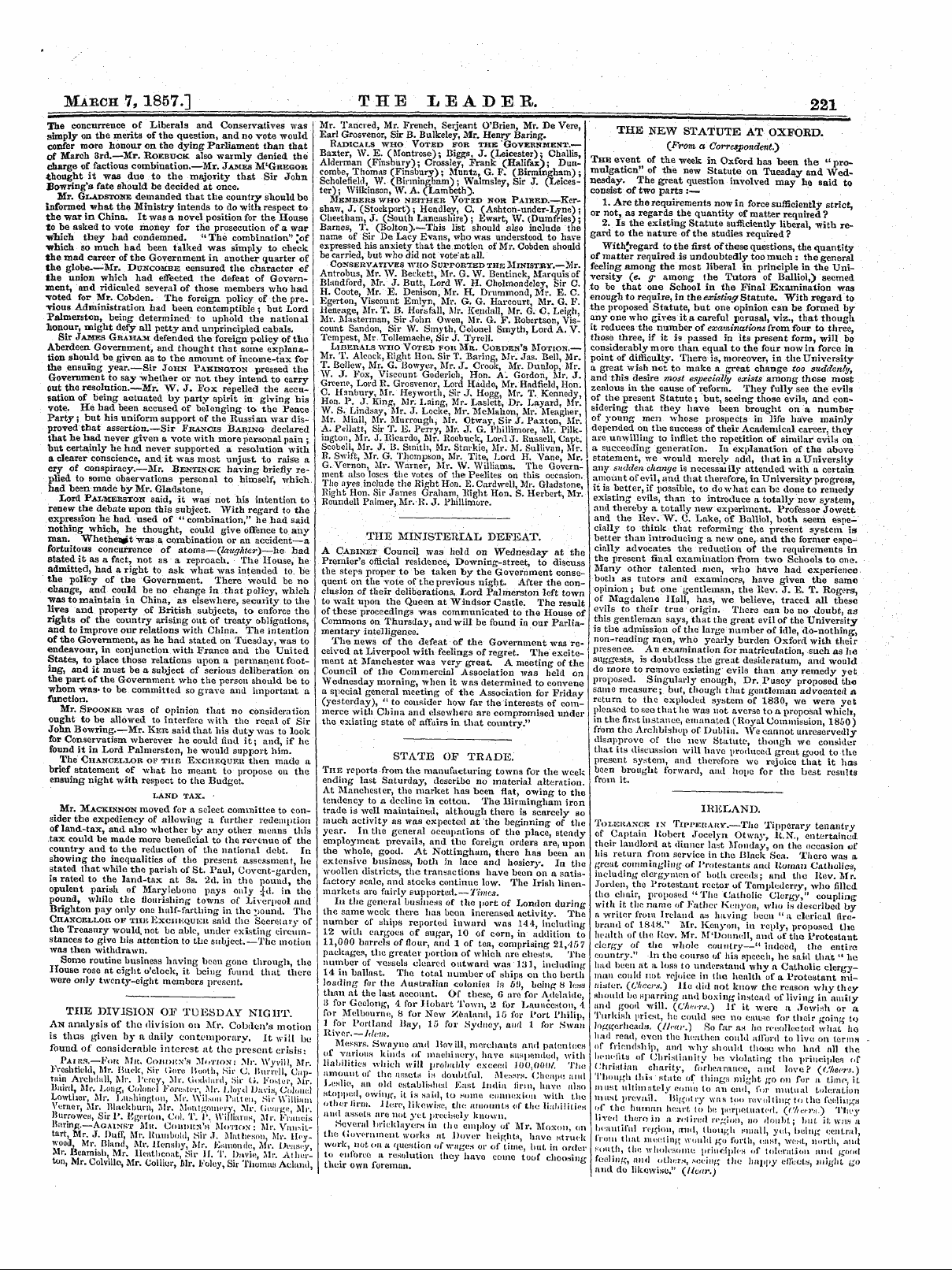 Leader (1850-1860): jS F Y, 1st edition - Statp Of Tranw S1a1e . Of 1radk