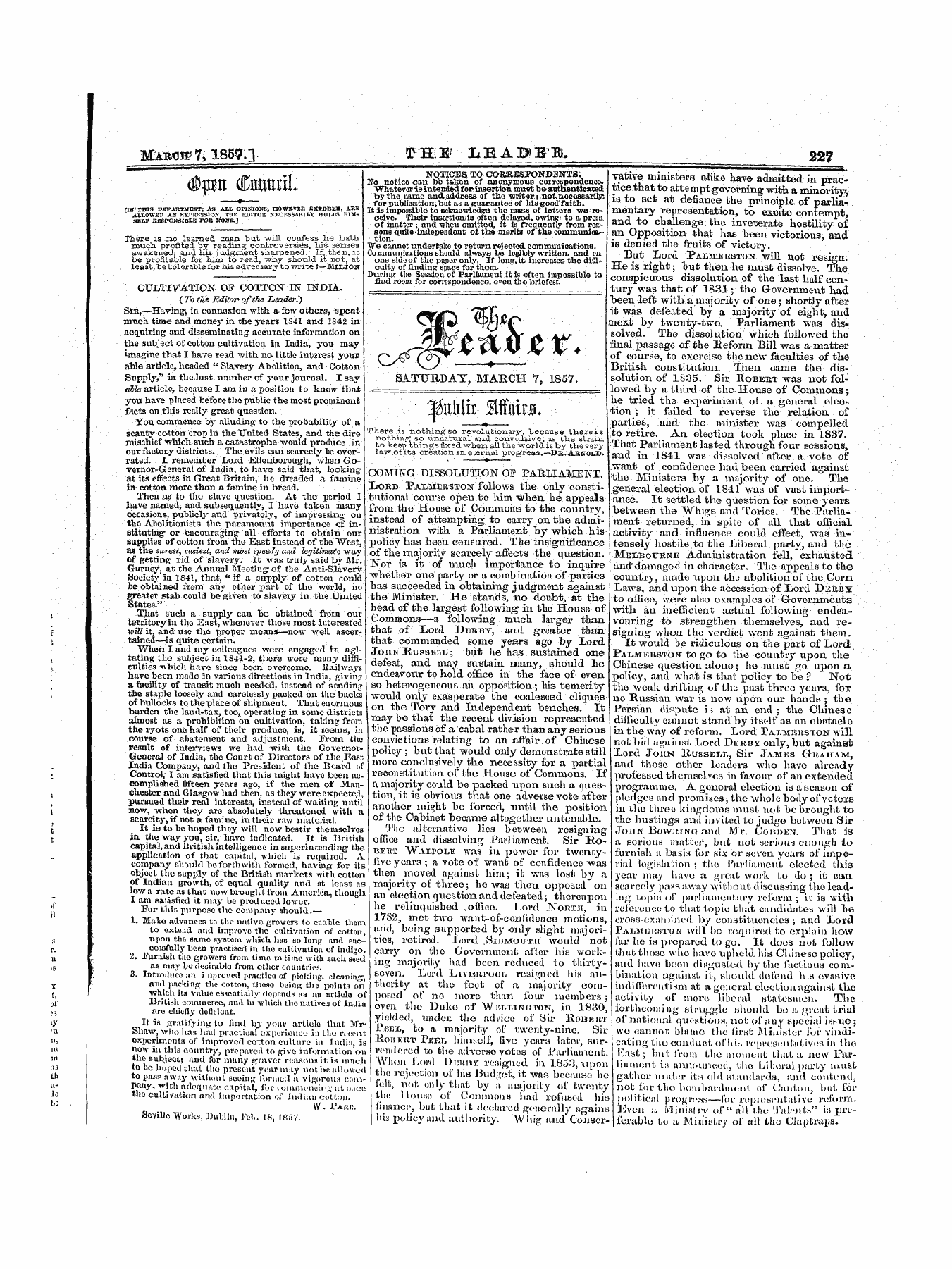 Leader (1850-1860): jS F Y, 1st edition - Untitled Article