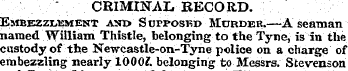 CRIMINAL RECORD. Embezzlement ani> Suppo...