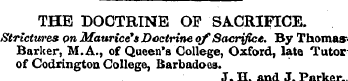 THE DOCTRINE OF SACRIFICE. Strictures on...