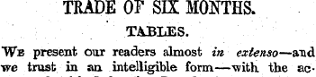 TRADE OF SIX MONTHS. TABLES. Wb present ...