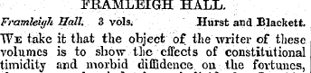 JFBAMLEIGH HALL. FramleigJi Hall. 3 vols...
