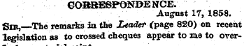 CORRESPONDS KTCE. August 17, 1858. Sib,—...