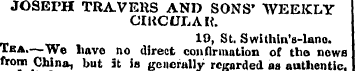 JOSEPH TRA.VE11S AND SONS' WEEKLY ClUCUL...