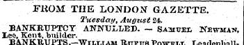 FROM THE LONDON GAZETTE. Tuesday, August...