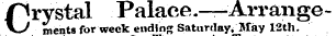 /Crystal Palace.—Arrange-V* / ments for week ending Saturday, May 12th.