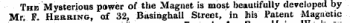 The Mysterious power of the Magnet is most beautifully developed by Mr. F. Hbbring, of 32 ? Basinghall Street, in his Patent Magnetic for Weuk