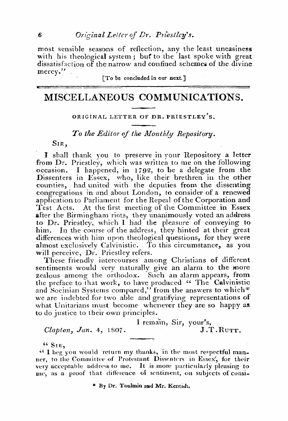 Monthly Repository (1806-1838) and Unitarian Chronicle (1832-1833): F Y, 1st edition: 6