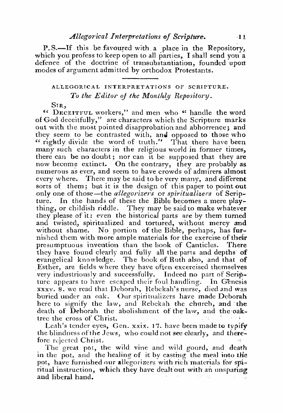 Monthly Repository (1806-1838) and Unitarian Chronicle (1832-1833): F Y, 1st edition: 11