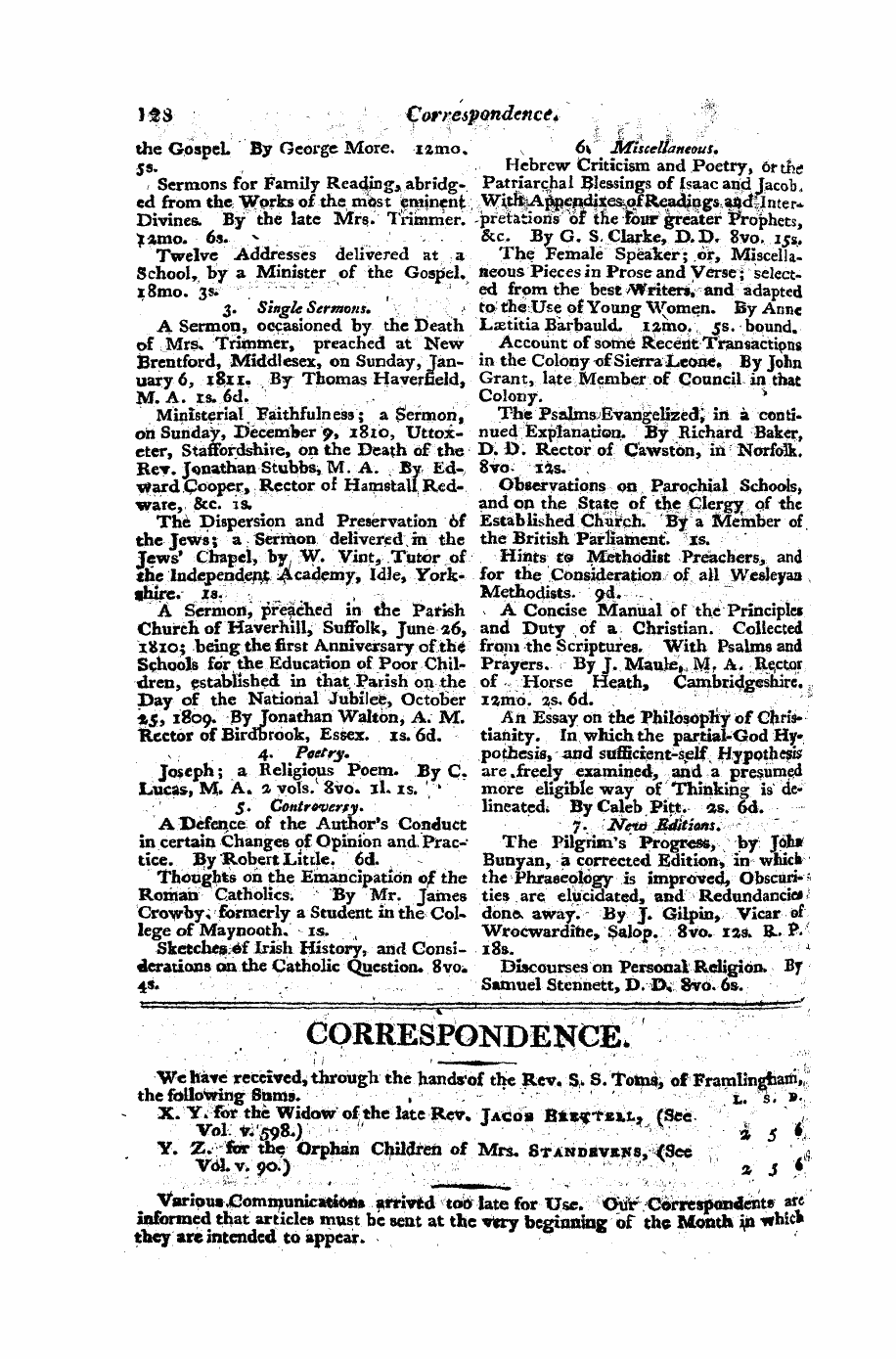 Monthly Repository (1806-1838) and Unitarian Chronicle (1832-1833): F Y, 1st edition - A Cpm*Lete Xist Of New Publications On Morals Atf» Thboloat. In Iebrvary 1811.
