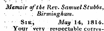 Memoir of tie Rev. §amuel Stubbs,.; Birm...