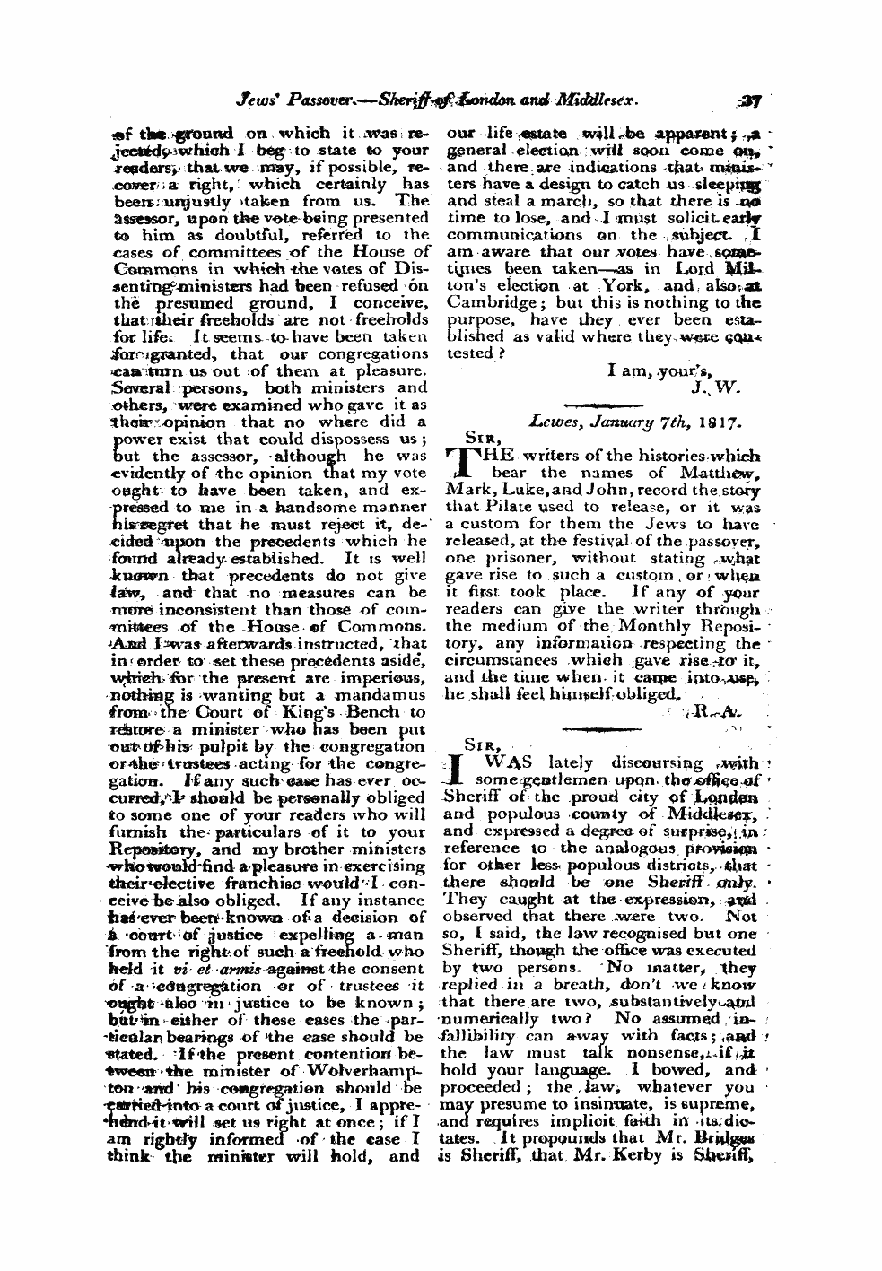 Monthly Repository (1806-1838) and Unitarian Chronicle (1832-1833): F Y, 1st edition: 37