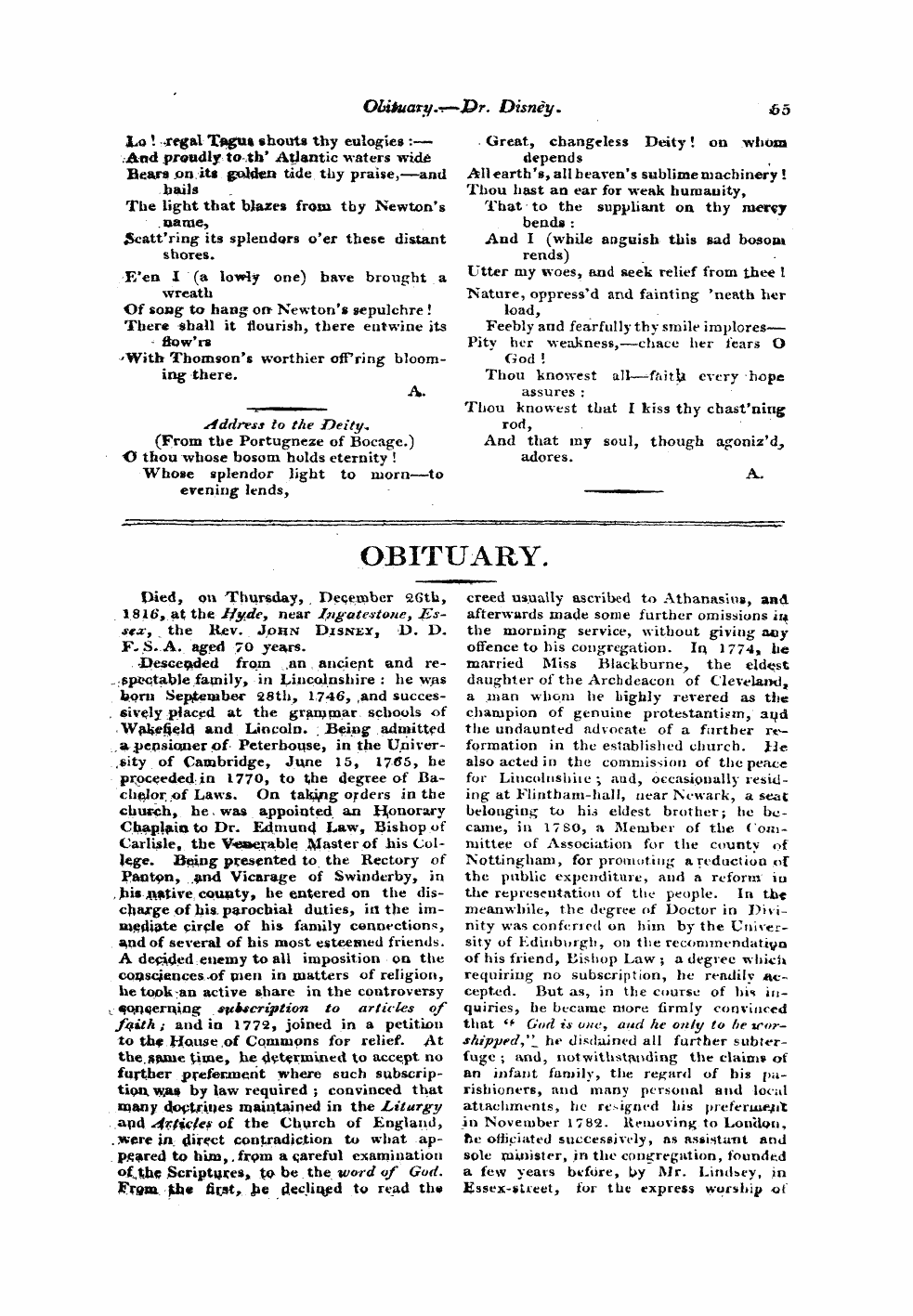 Monthly Repository (1806-1838) and Unitarian Chronicle (1832-1833): F Y, 1st edition - Untitled Article