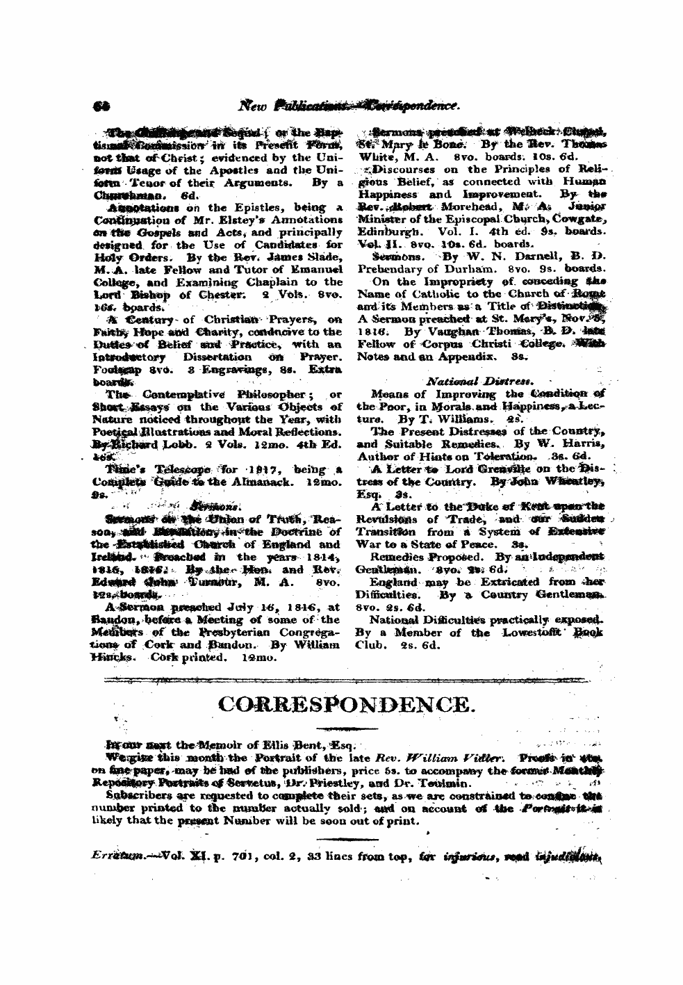 Monthly Repository (1806-1838) and Unitarian Chronicle (1832-1833): F Y, 1st edition: 64