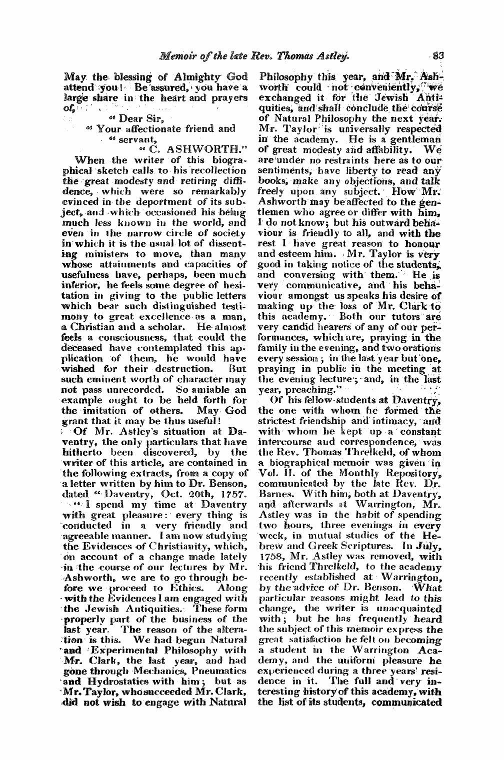 Monthly Repository (1806-1838) and Unitarian Chronicle (1832-1833): F Y, 1st edition - Untitled Article