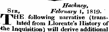 Hackney, Sir, February 1, 1819-THE follo...