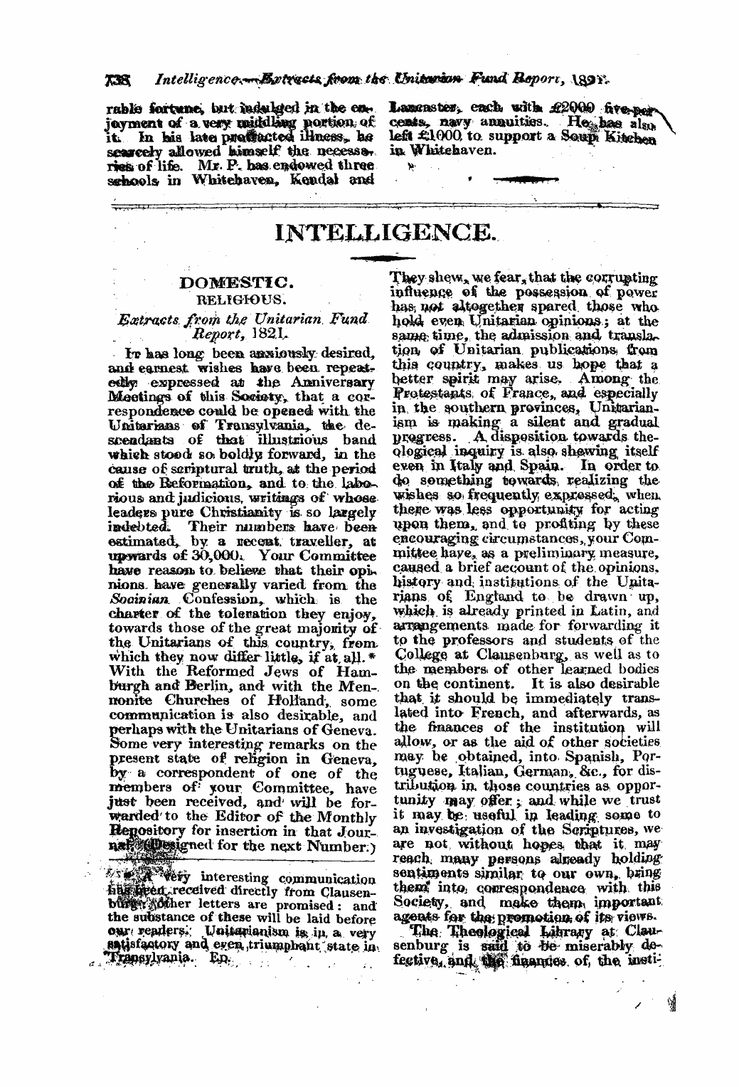 Monthly Repository (1806-1838) and Unitarian Chronicle (1832-1833): F Y, 1st edition - Untitled Article