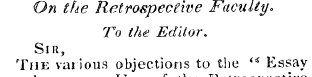 On the Retrospective Faculty * To the Ed...