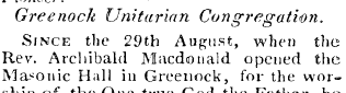Greenock Unitarian Congregation. Since t...