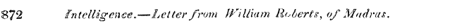 872 Intelligence.—Letter from William Ro...