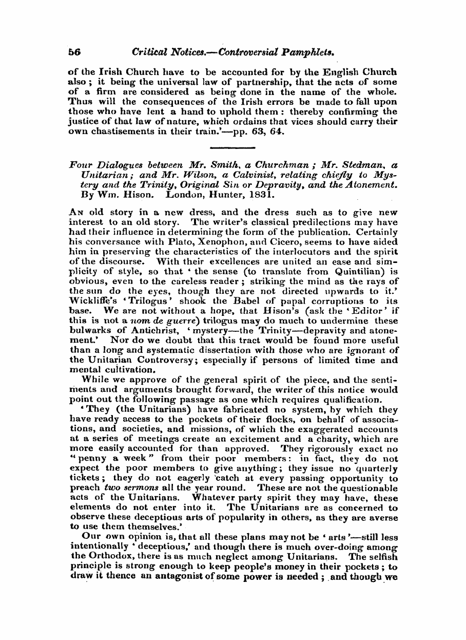 Monthly Repository (1806-1838) and Unitarian Chronicle (1832-1833): F Y, 1st edition: 56