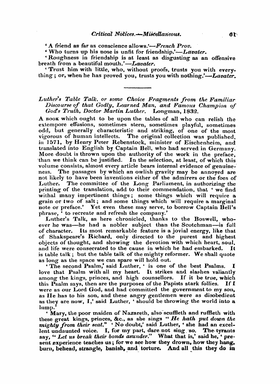 Monthly Repository (1806-1838) and Unitarian Chronicle (1832-1833): F Y, 1st edition: 61