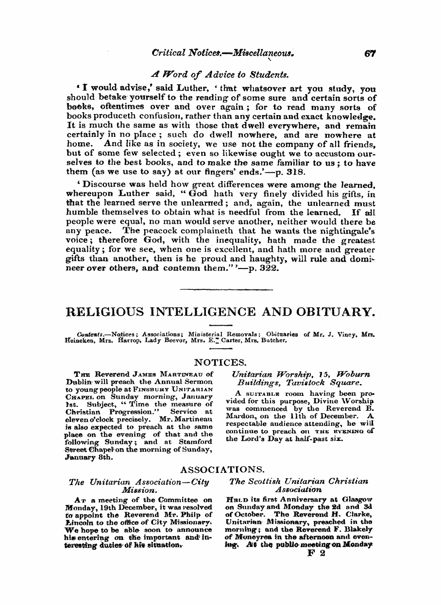 Monthly Repository (1806-1838) and Unitarian Chronicle (1832-1833): F Y, 1st edition: 67