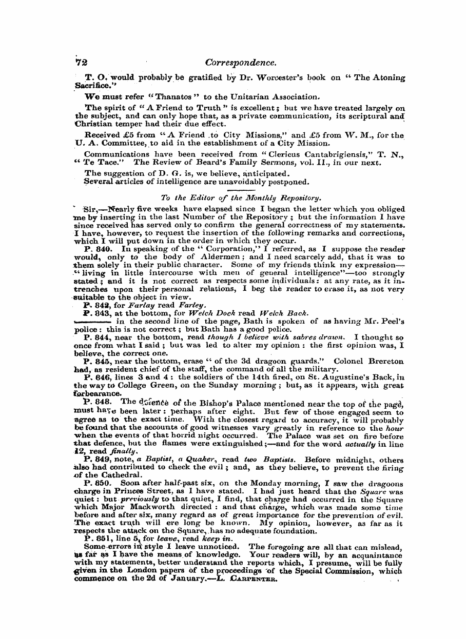 Monthly Repository (1806-1838) and Unitarian Chronicle (1832-1833): F Y, 1st edition - Untitled Article