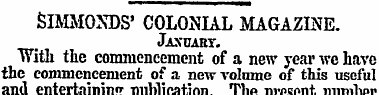 SIMMONDS' COLONIAL MAGAZINE. January. Wi...