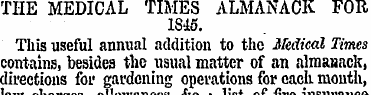 THE MEDICAL TIMES ALMANACK FOR 1845. Thi...