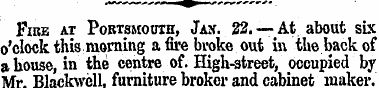 Fire at Portsmouth, Jax. 22. —At about s...