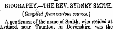 BIOGRAPHY.-THE REV. SYDNEY SMITH. (Compi...
