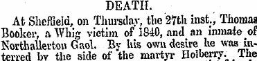 DEATH. At Sheffield, on Thursday, the 27...