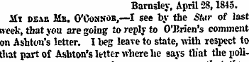 Barnsley, April 28,1845. itv dear Mb. O'...
