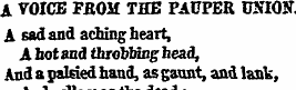 A VOICE FROM THE PAUPER UNION A sad and ...