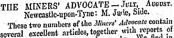THE MINERS' ADVOCATE - July, August. New...
