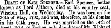 Death of Earl Spexceh.—Earl Spencer, bet...
