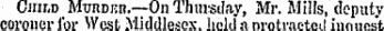 Child Murder.—On Thursday, Mr. Mills, deputy coroner for West Middlesex, held a nrotractcd inn nest