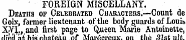 FOREIGN MISCELLANY. Deaths of Celebrated...