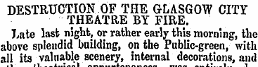 DESTRUCTION OF THE GLASGOW CITY THEATRE ...