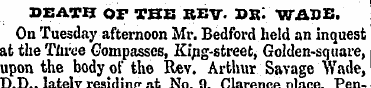 DEATH OF TEE REV. SRi WADE. On Tuesday a...