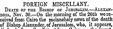 FOREIGN MISCELLANY. Death of the Bishop ...