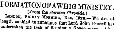 FORMATION OF AWHIG MINISTRY. [Prom the M...
