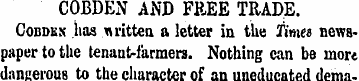 COBDEN AND FREE TRADE. Cobdkn has writte...
