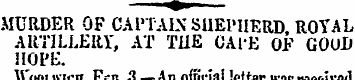 MURDER OF CAPTAIN SHEP HERD. ROYAL ARTIL...