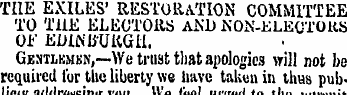 THE EXILES' RESTORATION COMMITTEE TO THE...