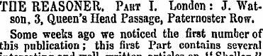 TDE REASONER. Paut I. London: J. Watson,...