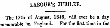 LABOUR'S JUBILEE. The 17th of August, 18...