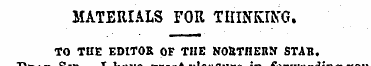 MATERIALS FOR THINKING. TO THE EDITOR OF...