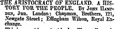 THE ARISTOCRACY OF ENGLAND. A HISTORY FO...